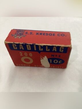 Vtg. 1950s Cadillac No. 2 brand reinforcements gummed box from S.S. Kresge Co.
